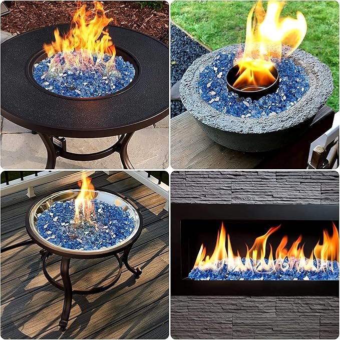 Mr. Fireglass 10 Pounds Fire Glass, 1/2 Inch High Luster Reflective Tempered Fire Glass Rocks for Fire Pit Fireplace and Landscaping, Pacific Blue