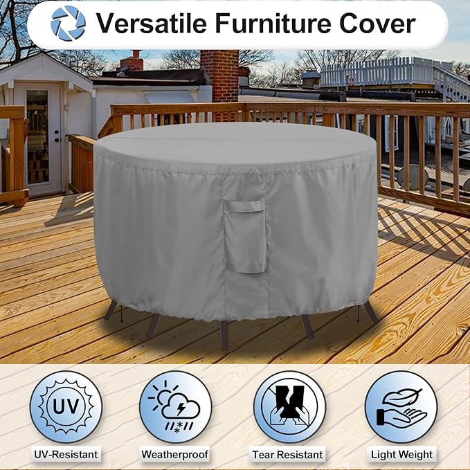 OutdoorLines Outdoor Waterproof Patio Table Furniture Set Covers - Round Couch Sectional Cover Outside Weatherproof Patio Furniture Covering for Deck, Lawn and Backyard 84" Dia x 28" H, Grey