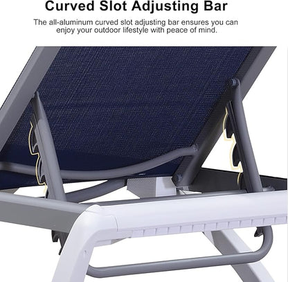 PURPLE LEAF Patio Chaise Lounge Chair Outside Aluminum Plastic Stackable Tanning Chairs for Pool Sunbathing Beach Deck Outdoor Lounger, Dark Blue