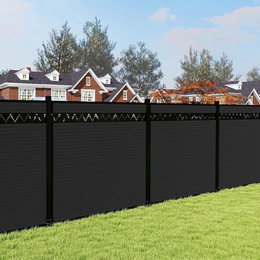 6 Feet×6 Feet Privacy Fence, Outdoor Wood Plastic Composite Fence Panel, Waterproof Security Barriers Fencing, WPC (Black, Arched (1 Panel - 1 Post))