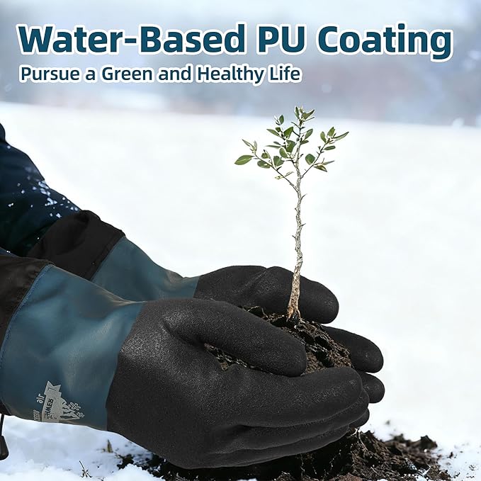 Schwer 100% Waterproof Winter Work Gloves, Long Freezer Glove with Water-based PU Coating, Ultimate Warmth, Non-Slip, Thermal Glove for Outdoor Activities & Daily Work, Hiking, Camping, Washing, XL