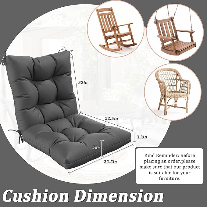 Patio Seat&Back Chair Cushions for Outdoor Furniture，Comfortable Cushions for Rocking/Dining/Lawn Chair-Set of 2