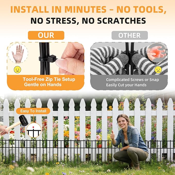 HIHADUUM 27.07ft Animal Barrier Fence - Garden Fence Animal Barrier 1.2" Gap & 3.75mm Thick Steel No Dig Fence Panels for Barrier, Dog Fence Outdoor for Yard, Garden Fencing and Garden Edging Border
