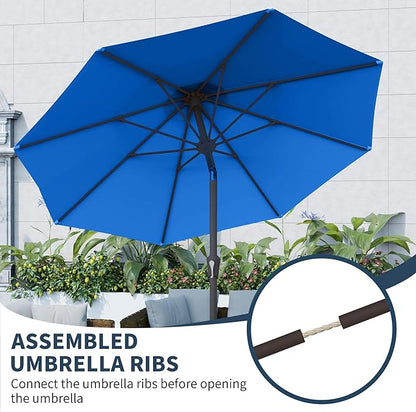 PatioKingdom 10FT Patio Umbrella with Push Button Tilt and Crank, Outdoor Market Umbrella with 8 Fiberglass Ribs, UV Protection Table Umbrella for Pool,Backyard,Garden,Deck(Royal Blue, 10FT)