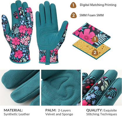 Pleneal Gardening Gloves for Women - Leather Garden Gloves Thorn Proof, Outdoor Protective Working Gloves