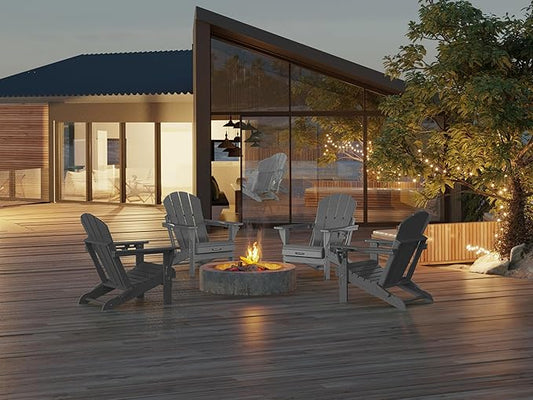 MUCHENGHY Folding Adirondack Chairs HDPE Weather Resistant 6 Pack, Patio Firepit Chairs, Sturdy Outside Chairs, Lawn Chairs, 15min Assembly 380lb Grey