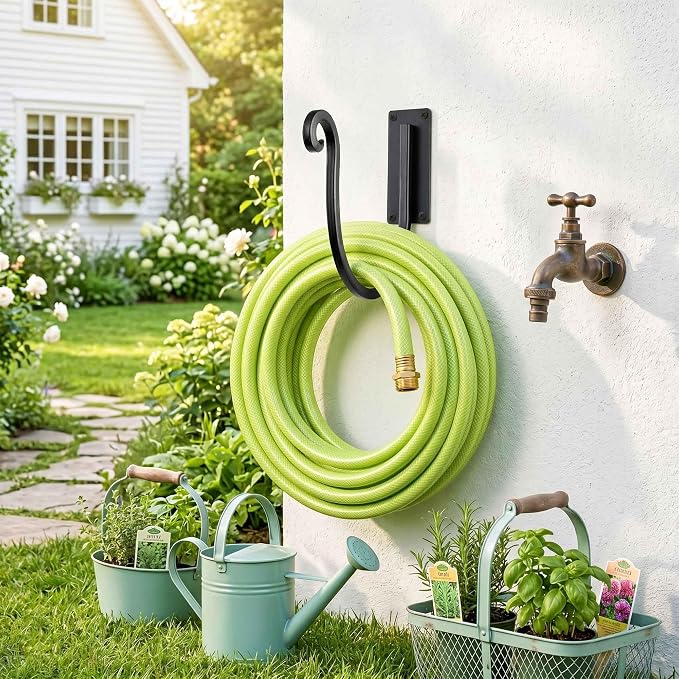 Hose Holders Wall Mount （Metal/8-Inch） Heavy-Duty Garden Hose Hangers Outdoor, Hand-Forged Hose Racks Mount, 2PCs