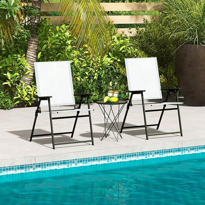 Giantex Patio Folding Chairs Set of 4, Outdoor Lawn Chairs with Rustproof Metal Frame, Portable Dining Chairs for Porch, Deck, Garden, Backyard, Camping, White