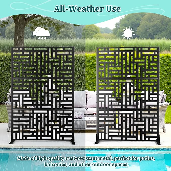 Metal Privacy Screen Outdoor Privacy Screen, Freestanding Fence Panel for Outside, 72''H×47''W, Decorative Screen Panel for Backyard/Patio/Deck