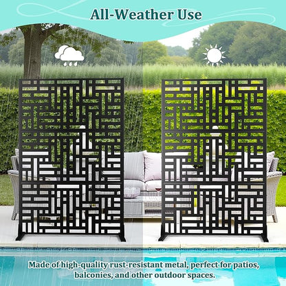 Metal Privacy Screen Outdoor Privacy Screen, Freestanding Fence Panel for Outside, 72''H×47''W, Decorative Screen Panel for Backyard/Patio/Deck