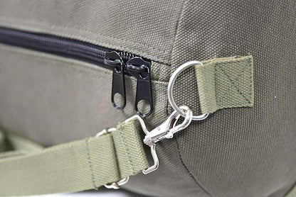 Waxed Canvas All Purpose Military Style Duffle Bag, Water-Resistant, Adjustable Strap, Fully Lined, Double Zipper Closure, heavy Duty, Olive Green