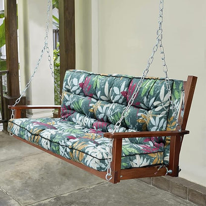 Swing Replacement Seat Cushions, 2-3 Seater Bench Cushions for Outdoor Furnitur with Backrest, Garden Recliner Seat Cushions Waterproof Sofa Pads (Green Flowers, 63x40in)
