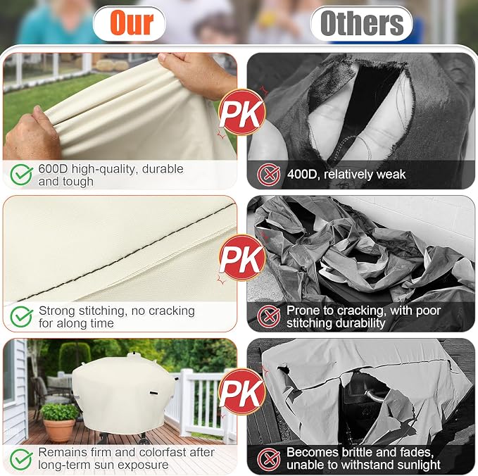 Grill Cover for Camp Chef 24 Pellet Grills, Model DLX 24, SmokePro 24, Woodwind 24 Pro Pellet Grills, PG24, PG24LS, PG24S, PG24SE, PG24LTD, PG24XT, SG24, SmokePro DLX, Anti-UV 600D, Beige