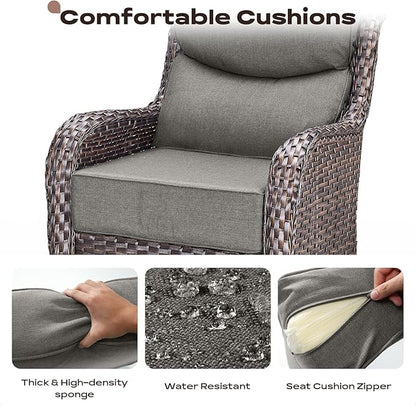 Rilyson 4 Piece Outdoor Patio Swivel Rocker Chairs, Waterproof Wicker, High Back, Deep Seating, Wide Armrest, Upgraded 6 inch Thick Cushions, Ideal for Deck Porch Backyard, Brown/Grey