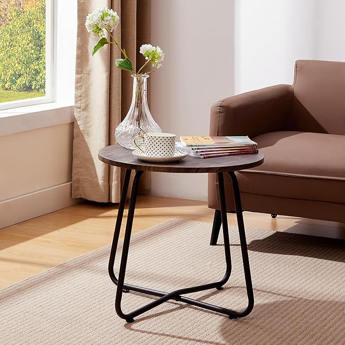VECELO Patio Outdoor Table,Small Round Side Table Anti-Rust Metal Style,Coffee Drink Table for Garden Balcony,Yard,Living Room,Bedroom