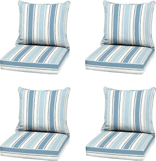 Arden Outdoor Deep Seat Cushion Set (4-Pack), 22 in x 24 in, Weather-Proof, Rain-Proof, Fade Resistant Patio Cushion for Chair, Sofa, and Couch French Blue Linen Stripe
