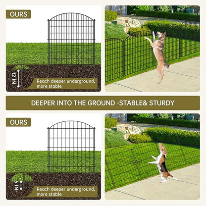 10 Panels No Dig Garden Fence with Gate, 32in x 24.2ft Decorative Dog Fence Outdoor for Yard, Tall Animal Barrier Fencing Rustproof Metal Garden Edging Border, Temporary Fencing for Outdoor, Patio