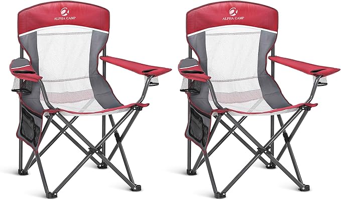 ALPHA CAMP Heavy Duty Camping Chair 500LBS Capacity, Oversized Folding Chair for Heavy People, Padded Portable Outdoor Chair with Cooler Bag & Cup Holder for Camping, Fishing, Beach