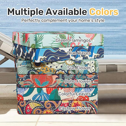 UNIKOME Outdoor Chair Cushions Pack of 4, Water Resistant Patio Cushions with Ties, High Density Sponge Filling Square Corner Seat Cushions for Outdoor Furniture, 18.5"*16"*3", Sun Flower