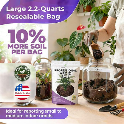 Professional Aroid Soil Mix Large 2.2 Quarts Ready to Use, Premium Potting Soil for Aroid Plants Monstera Philodendron Indoor Plants, Peat Moss Coco Coir Perlite Dolomite Made in USA