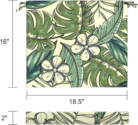 LVTXIII Outdoor Seat Cushions Seasonal Replacement Chair Cushions, Patio Chair Pads with Ties for Dining Chairs and Garden Furniture, Square Back, 18.5"x16"x2", 4 Pack, Tropical Paradise
