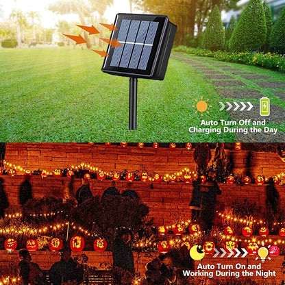 YEGUO Orange Solar Thanksgiving Lights Outdoor Waterproof, 4 Pack Each 33ft 100 LED Solar Fairy Lights, 8 Modes Solar String Lights