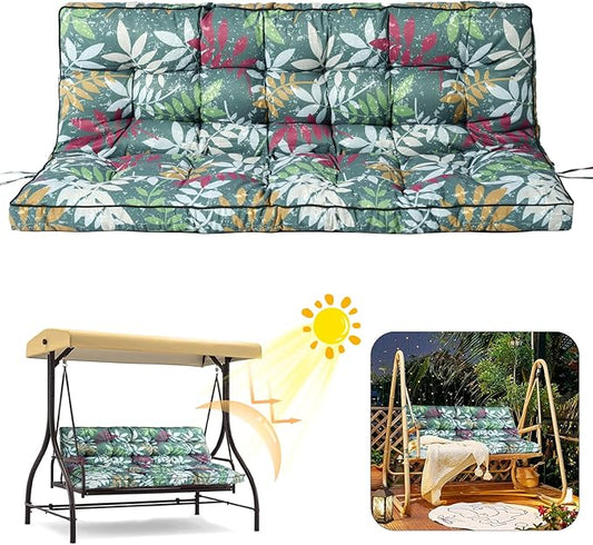 2/3 Seater Swing Replacement Cushion, Waterproof Porch Swing Cushions with Backrest, Thickened Bench Cushions for Outdoor Furniture, for Outdoor Patio Swing (Flower Color, 63 * 40in)