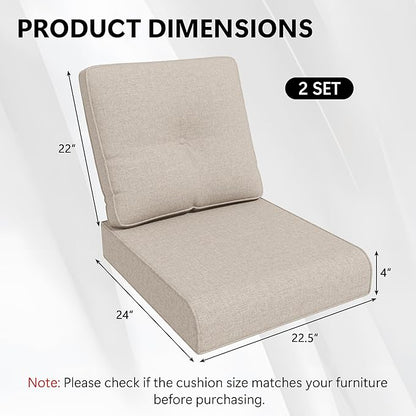 Outdoor Chair Cushions Set for Patio Furniture, 22x25/22x24 Inch, Waterproof & Fade Resistant Patio Chair Cushions, Thick Patio Furniture Cushion for Chair, Sofa, and Couch (Beige, 2 Set)