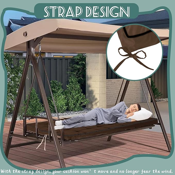 Replacement Cushions for Swing, Swing Cushions 3 Seater Replacement, Waterproof Thicken Washable Pad Cushion for Outdoor Indoor Furniture Swing Patio (Curry, 40x70 inch)