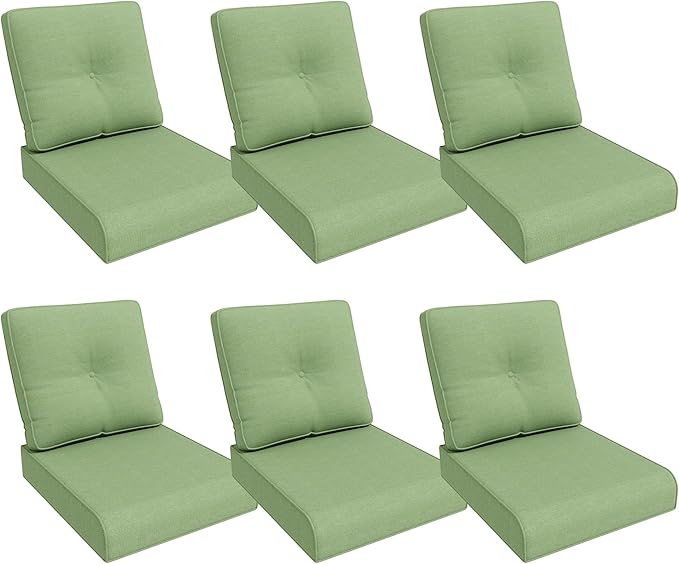 Outdoor Chair Cushions Set for Patio Furniture, 22x25/22x24 Inch, Waterproof & Fade Resistant Patio Chair Cushions, Thick Patio Furniture Cushion for Chair, Sofa, and Couch (Green, 6 Set)