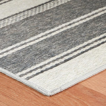 Dash & Albert Bowman Stripe Grey Machine Washable Rug, 6 X 9 Feet, Grey Stripe Pattern