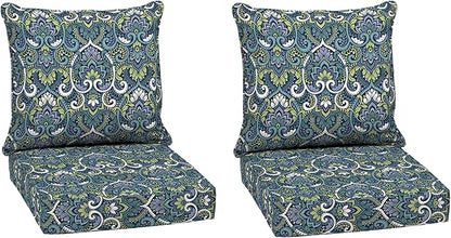 Arden Outdoor Deep Seat Cushion Set (2-Pack), 24 in x 24 in, Weather-Proof, Rain-Proof, Fade Resistant Patio Cushion for Chair, Sofa, and Couch Sapphire Aurora Blue Damask