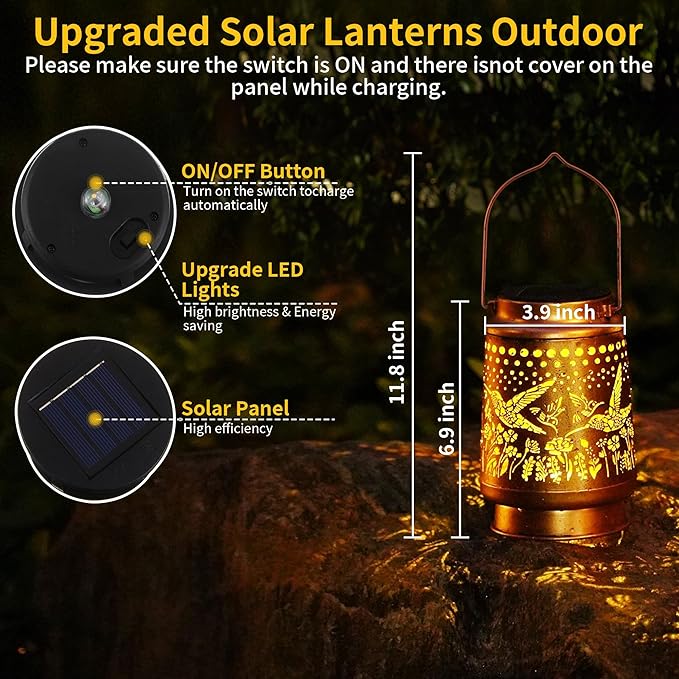 Solar Lantern Outdoor Waterproof Hanging Lights, Metal Hummingbird Decorative Lanterns for Garden Patio Yard Pathway Porch, Solar Powered Outdoor Lantern Gifts for Women Mom Grandma