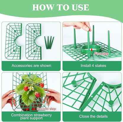 FoldTier 6 Sets Strawberry Supports with Plant Protectors from Animals, Strawberry Growing Racks and Mesh Plant Cover with Plastic Garden Lawn Stakes and Storage Bag for Garden Strawberry Vegetables