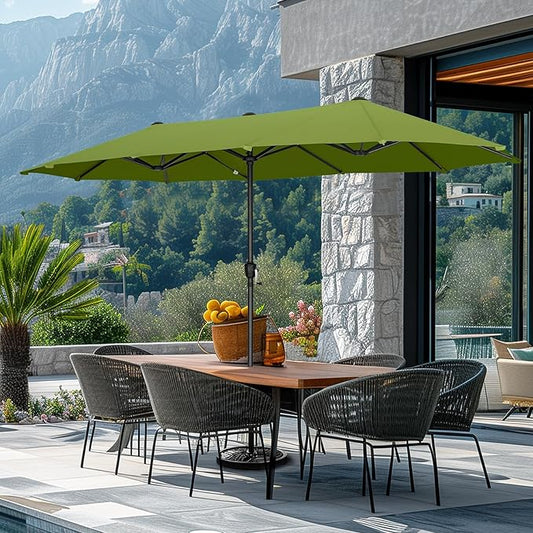 GREEN PARTY 13ft Rectangle Patio Umbrella, Double Sided Outdoor Table Umbrella with Crank & 1.5" Pole, Large Market Umbrella for Poolside Garden Deck Backyard, Lime