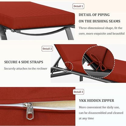 2 Pcs Chaise Lounge Cushions Outdoor, 72" L X 21" W X 4" D Lounge Chair Cushions for Outdoor Furniture, High-Density Foam Patio Chaise Cushion-Waterproof Fade-Resistant ThickPatio lounge chair cushion