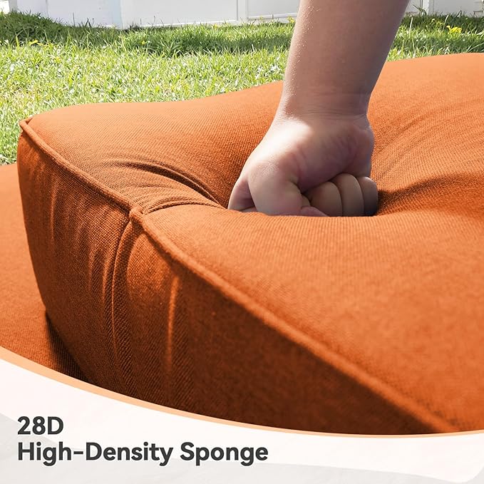 Luxury 6" Outdoor Cushions for Patio Furniture, 24x24x6" Thick Seat Cushion Set of 3, Fade Resistant Couch Chair Replacement Cushions High Density Deep Wicker Chair Cushion w/ Removable Cover, Orange
