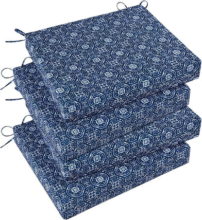 Basic Beyond Outdoor Chair Cushions Set of 4, Square Corner Outdoor Cushions for Patio Furniture, Water Resistant Patio Chair Cushions with 2 Ties, 18.5x16x3, Blue Circles