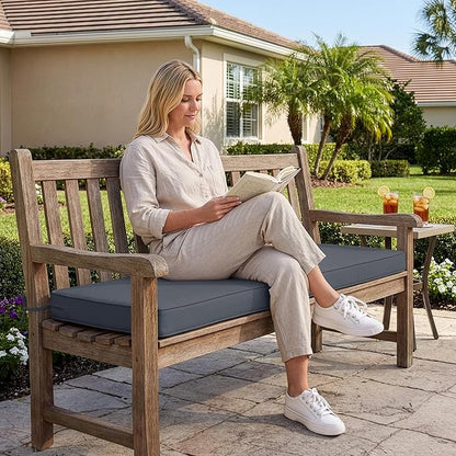 Summsun Outdoor Bench Cushion: Waterproof and Fade Resistant Patio Furniture Cushions - Non-Slip Bench Pad Cushion with Removable Cover for Garden Swing Porch Sofa Settee, 42 x 18 Inch, Dark Grey