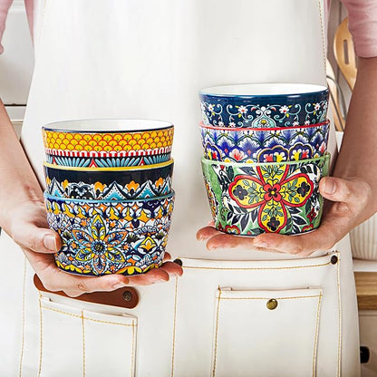 8 oz Ceramic Ramekins Set of 6, Bohemian Baking Bowls & Soufflé Cups | Oven Safe, Ideal for Soufflés, Crème Brûlée, Pot Pies, Mac & Cheese, Dips & Single-Serve Meals