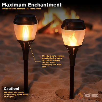 Solar Path Lights Outdoor Waterproof - Realistic Flickering LED Flame, IP65 Pathway Lights Solar Powered Warm Light for Garden and Walkways, Ground Stake Included for Easy Setup (2 Pack)