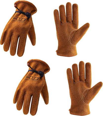 HLDD HANDLANDY 2 Pairs Leather Work Gloves for Men & Women, Reinforced Durable Palm for Welding, Farm, Gardening, Driving