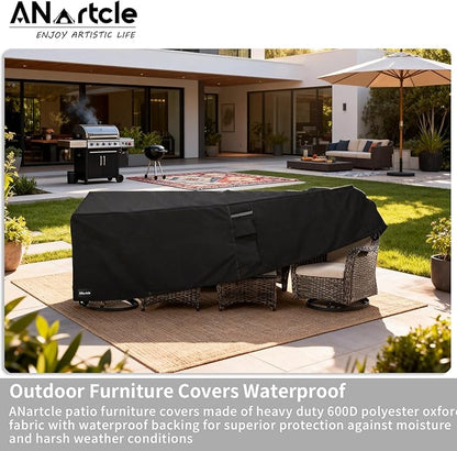 ANartcle Patio Furniture Covers 76L x 54W x 28H inch,600D Waterproof Heavy Duty Outdoor Furniture Covers,Outdoor Wicker Furniture Set with Swivel Patio Chairs General Purpose Furniture Cover,Black