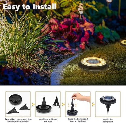Flacchi Solar Lights Outdoor Waterproof - 2-in-1 Solar Powered Ground Lights Outdoor Solar Disk Light Landscape Light for Deck Step Patio Yard Pathway Walkway Driveway Garden (Warm White, 12 Pack)