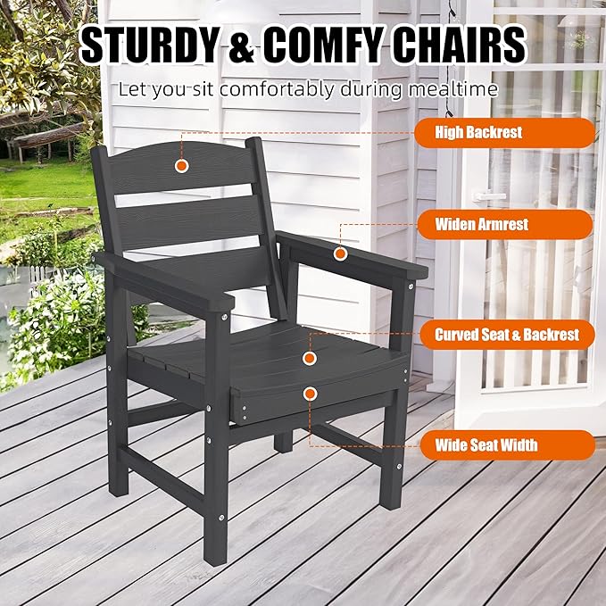 Patio Dining Chair Set of 2, Poly Lumber Outdoor Dining Chairs, Weather Resistant HIPS Outdoor Chairs for Pool, Deck, Backyard, Garden, Fire Pit Seating, Black