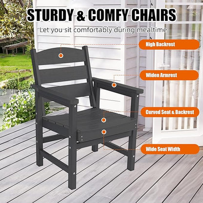 Patio Dining Chair Set of 2, Poly Lumber Outdoor Dining Chairs, Weather Resistant HIPS Outdoor Chairs for Pool, Deck, Backyard, Garden, Fire Pit Seating, Black