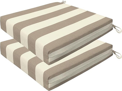 Honeycomb Outdoor Set of 2 Seat Pads, 20 x 20, Cabana Stripe Tan Dining Chair Cushions for Patio Furniture
