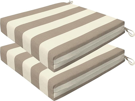 Honeycomb Outdoor Set of 2 Seat Pads, 20 x 20, Cabana Stripe Tan Dining Chair Cushions for Patio Furniture