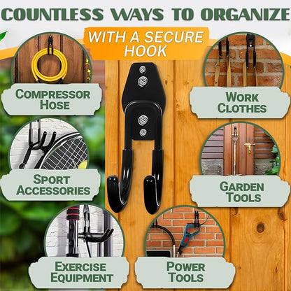 2 Pcs Hose Hook Wall Mount with Heavy-Duty Steel Construction - Anti-Slip Coating, Holds Up to 66 lbs of Hoses, Cords, and Tools - Garden Hose Hanger for Outside Yard, Garage, Shed, or Fence Post