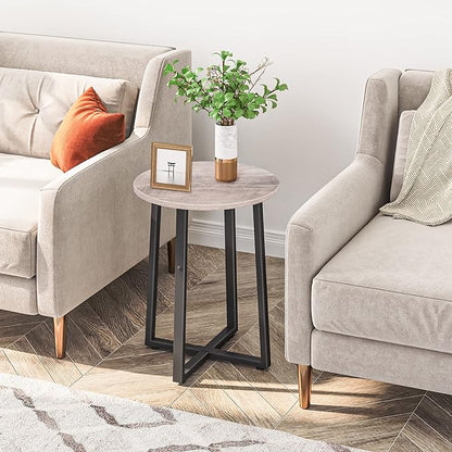 HOOBRO Side Table, Round End Accent Table with Sturdy Metal Pedestal, 15.7" Round Nightstand, for Living Room, Bedroom, Balcony, Office, Greige BG95BZ01